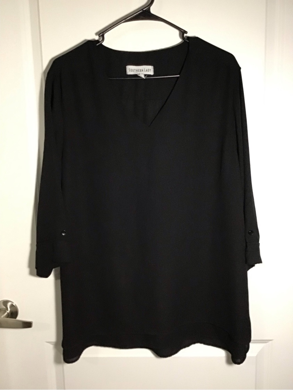 Southern Lady Black V-Neck 3/4 Sleeve Tunic Top XL
